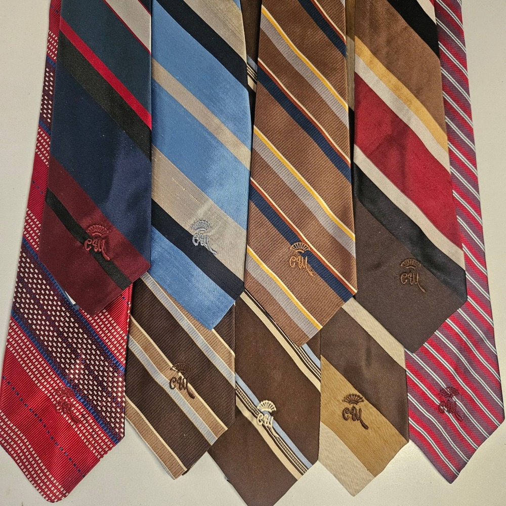 Vintage Countess Mara Mens Silk Tie Lot 9 Striped Geometric Repp Brown Blue Red